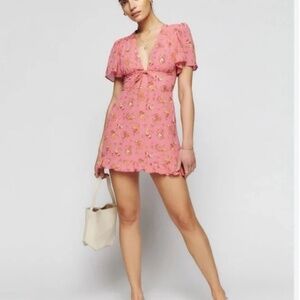 Reformation Mya V-Neck Floral Dress In Pink Size 12 romantic